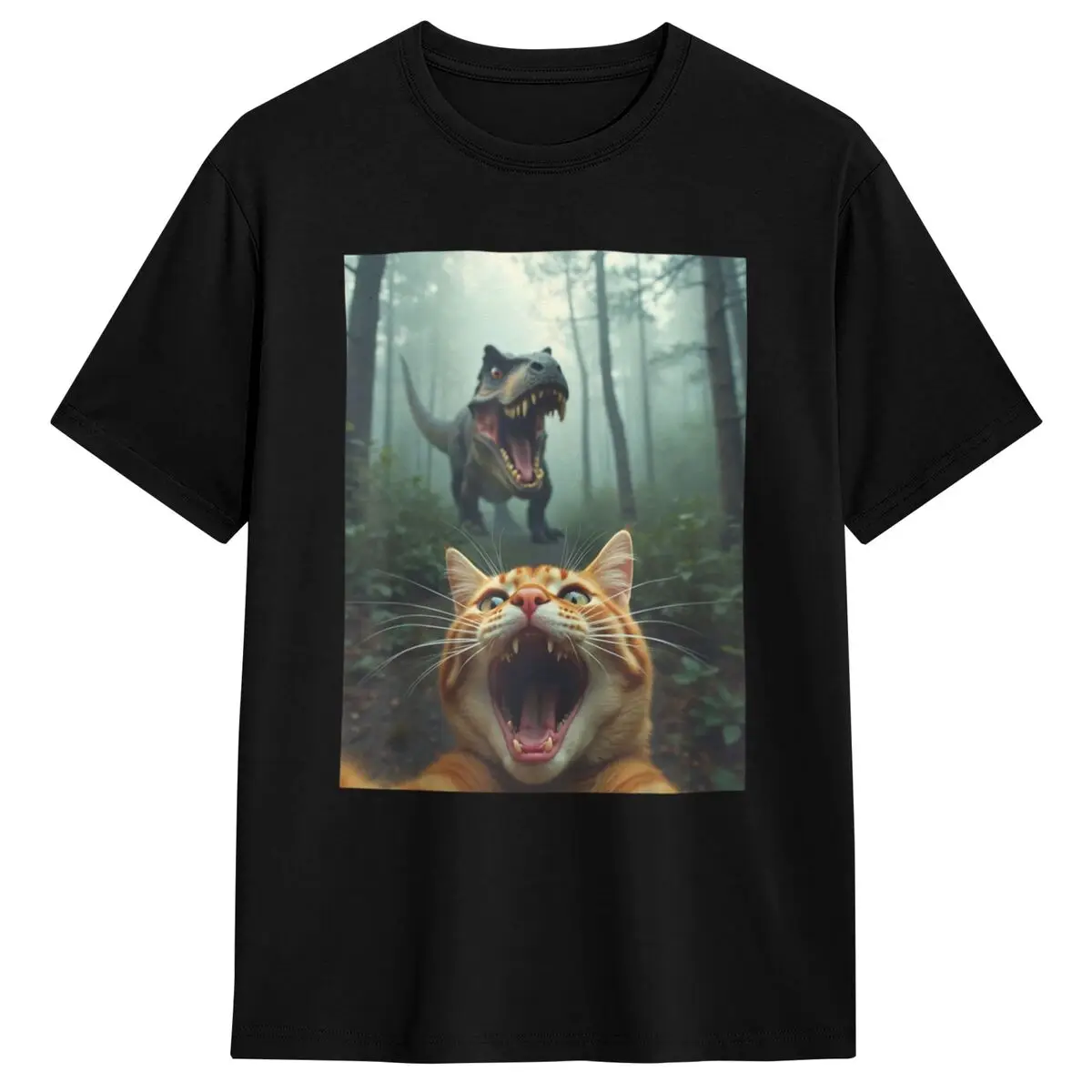 

Футболка с изображением кота для селфи и динозавра T-Rex, трендовые футболки, футболка с короткими рукавами, летняя одежда из 100% хлопка с круглым вырезом