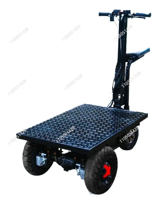 Electric folding flat-panel carrier, four-wheeled tram factory pulling goods turnover car site decoration pulling cement sand