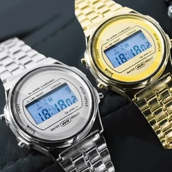 F91W Fashion Men's Business Watch LED Display Vintage Luxury Steel Band Electronic Watches Stainless Steel Harajuku Clock Timer