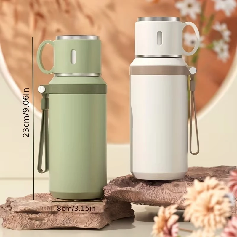

Insulated Water Bottle With Cup Outdoor Camping Hiking Handheld Tumbler 24h Insulation600ml Stainless Steel Thermos Cup