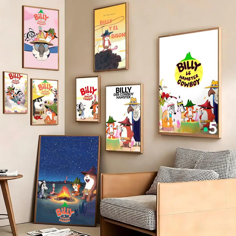 Cartoon B-Billy the Cowboy Hamster Poster Pegatina artistica HD autoadhesiva impermeable para salon dormitorio