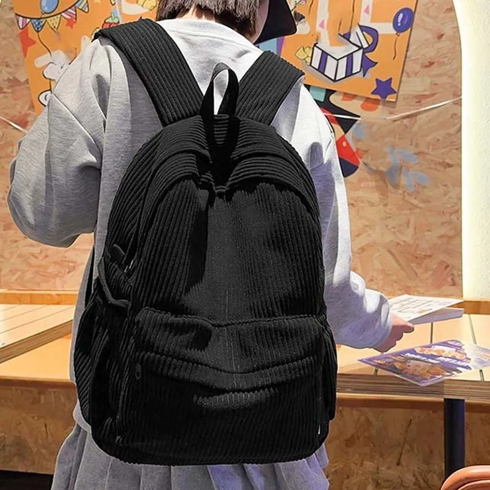 Lightweight Corduroy Backpack Japanese Style Portable Solid Color School Bag Adjustable Large Capacity Casual Students Daypack