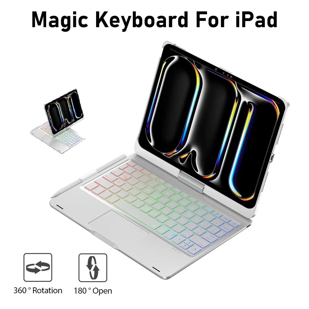 Teclado español con Ñ,360° Caja giratoria con teclado para iPad,Para iPad Air 4/5,iPad Air 11''(M2 2024/M3 2025/M4 2026),iPad Pro 11''/iPad 10th Gen,iPad 11'' A16 2025 Cubierta para iPad con teclado retroiluminado