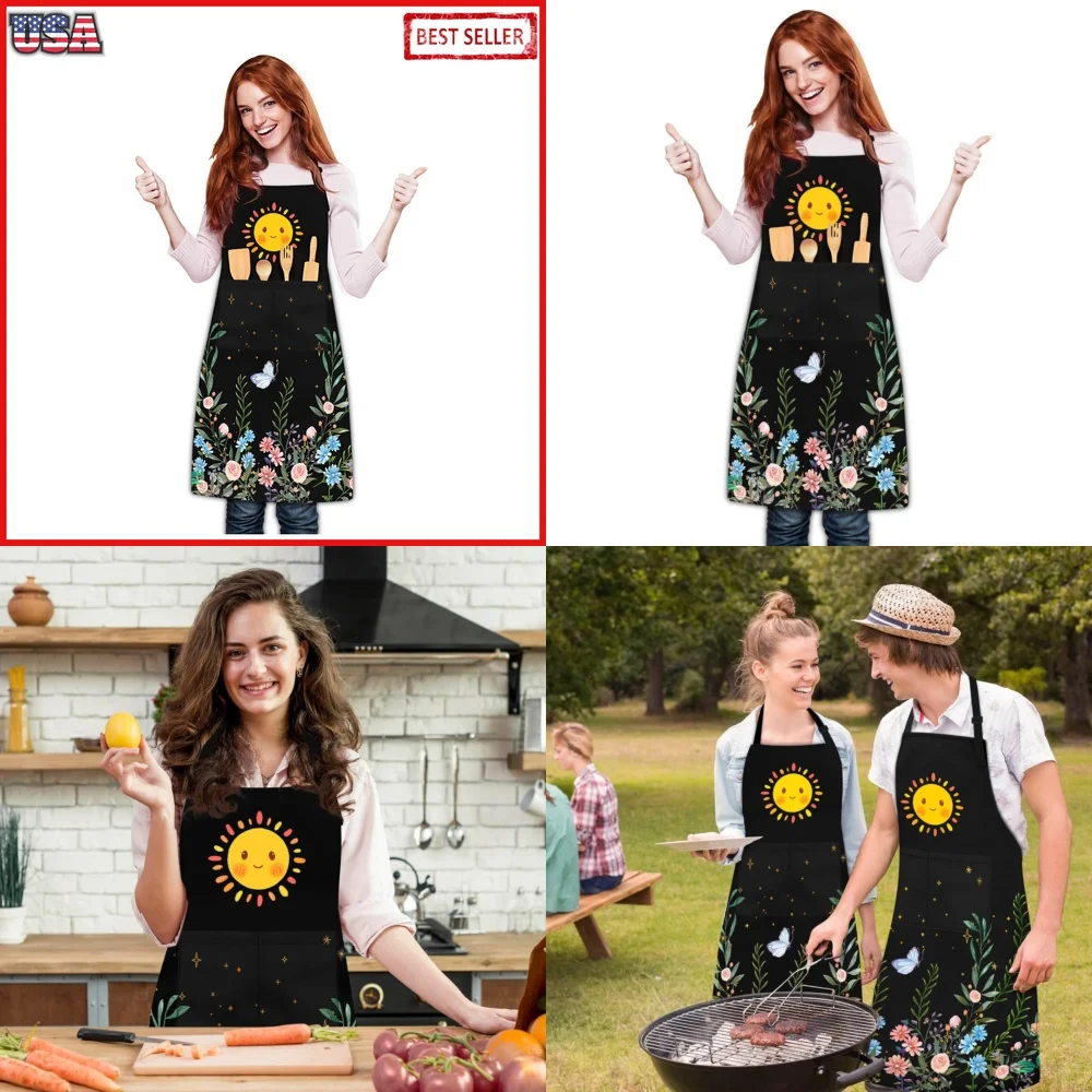 

Aprons for Women with Pockets Kitchen Aprons Adjustable Waterproof Cooking Baking Gardening Cleaning Workwear Utility Apron for