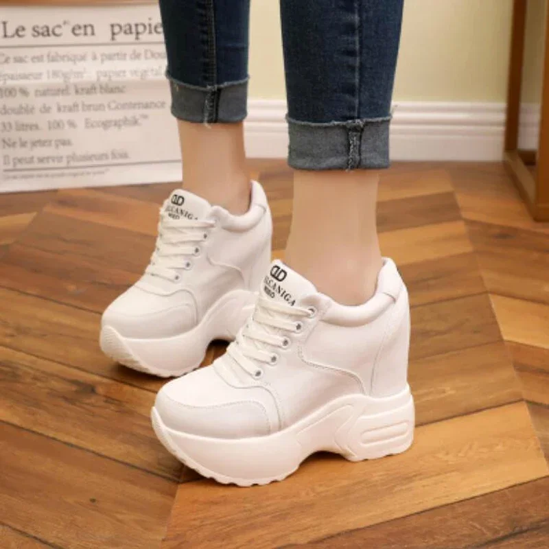 Women Sneakers Mesh Casual Platform Trainers White Shoes 10CM Heels Autumn Wedges Breathable Woman Height Increasing Shoes