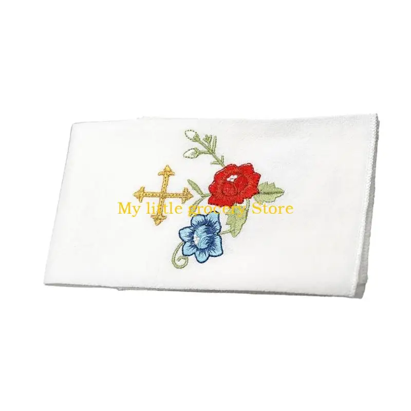 D5BD Embroidered Cotton Linen Altar Cloth Multipurpose Churches Decorative Fabric