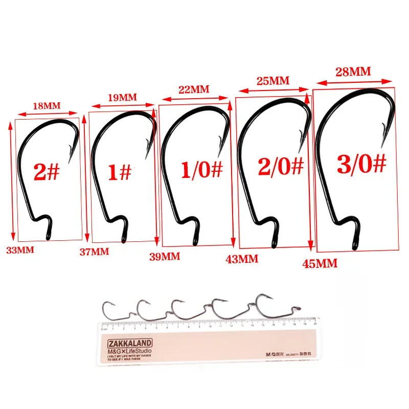

50Pcs/box High Carbon Steel Wide Belly Crank Hook Set Barbed Wide Gap Offset Fish Hook Suitable Soft Worms and Sea Fishing