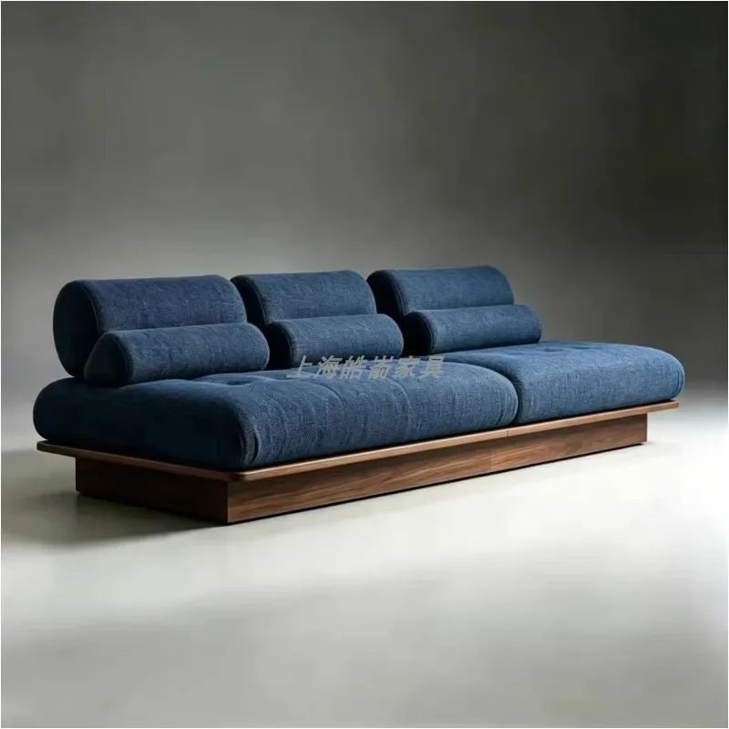 Medieval wabi-sabi wind solid wood armless fabric sofa B & B Hotel Cafe Restaurant Straight row sofa booth