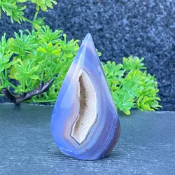 Natural High Quality Blue Lace Geode Agate Crystal Ornament Reiki Healing Torch Gemstone Home Decor