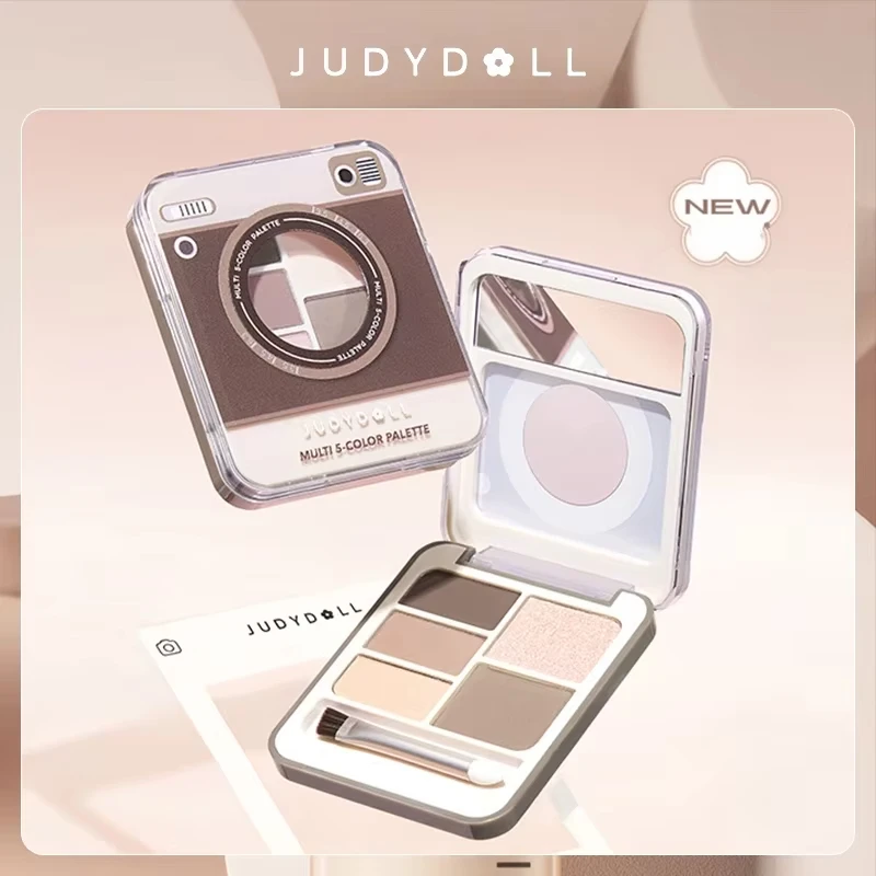 Judydoll All-in-one Multi 5 colori tavolozza ombretto fard evidenziatore rifinitura sopracciglia occhi cosmetici portatili per trucco naturale