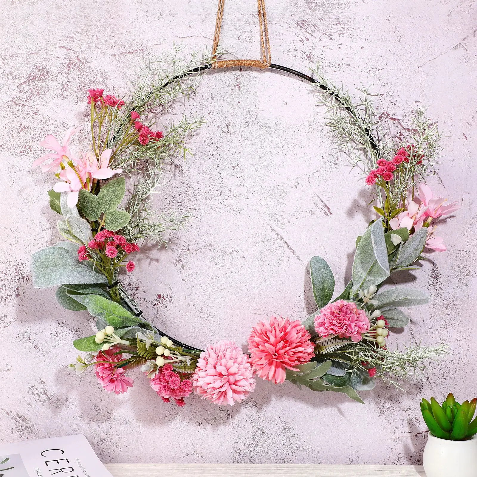 

Artificial Flowers Leaves Circle Garland Eucalyptus Flower Wreaths Diy Wall Window Front Door ornament Home Garden Wedding decor