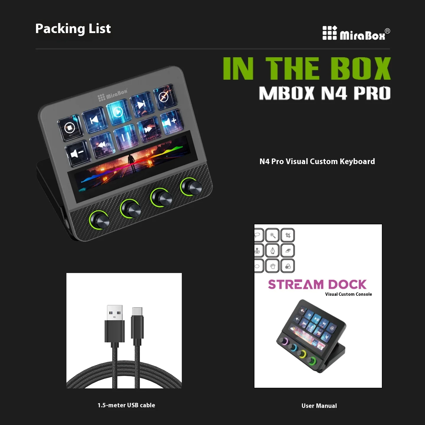 Mirabox MBox N4 Pro Stream Deck Streamdeck Deck Dock Mini Keyboard
