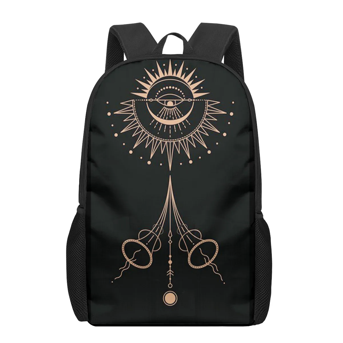 

Dark Gold Art Eye Sun Stars Print Backpack Boys Girls Kids Stylish School Bag Teenager Daily Casual Backpack Travel Rucksacks