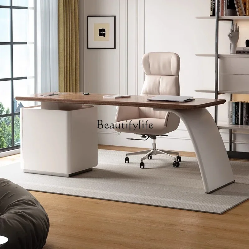 

1z.Italian minimalist walnut solid wood desk light luxury retro computer desk