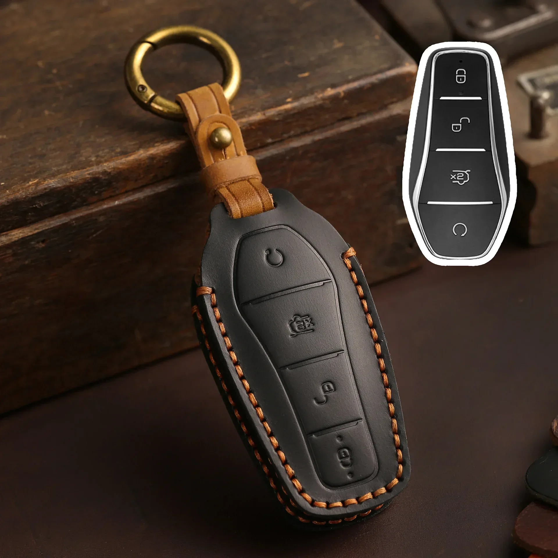 

Leather Car Smart Key Case Cover For BYD Atto 3 Atto3 DM Tang Song Dm-i Max Pro QIn Pro Yuan Ev Dolphin 2021 2022 2023,4 Bottons