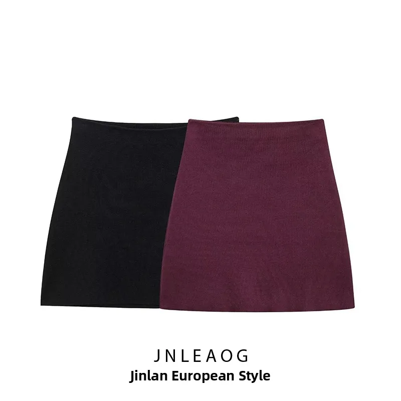 

Модная трикотажная юбка для женщин, осенняя новинка, трапециевидной формы с высокой талией, облегающая полиэфирное волокно, однотонная деловая сцена