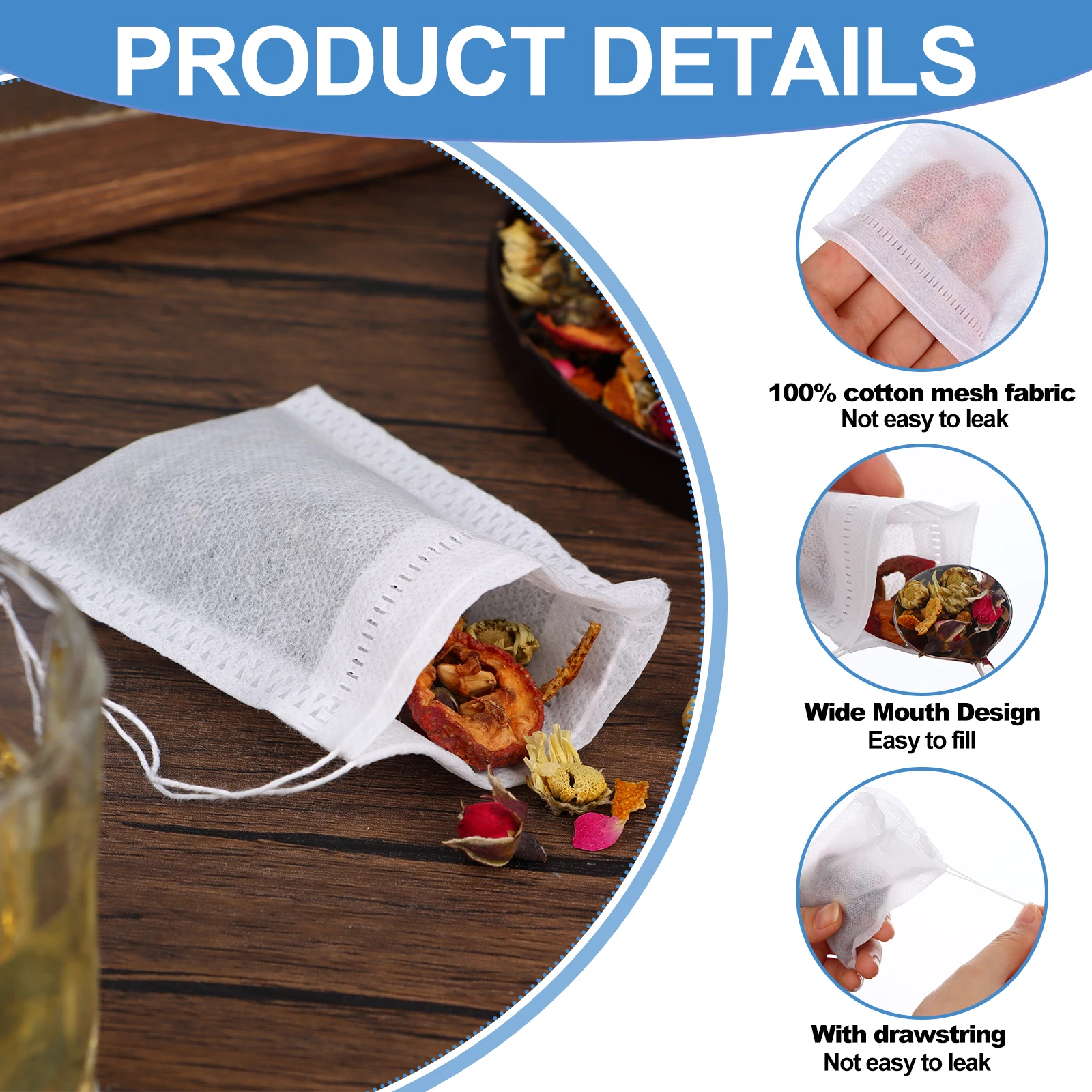 800 Pcs Tea Filter Bags Disposable Tea Bags for  Tea Empty Seal Infuser with Drawstring