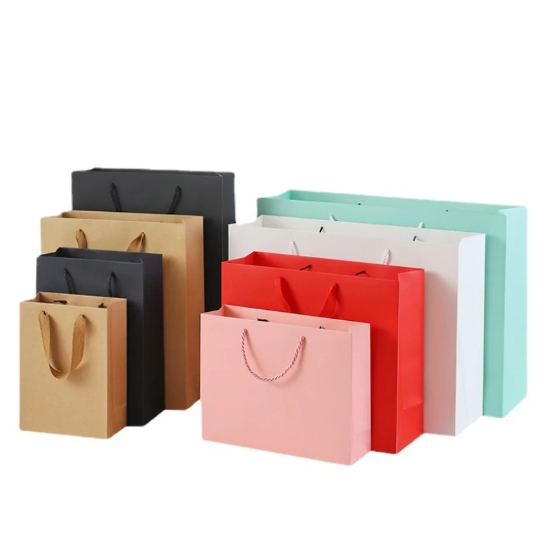 100pcs gift bags Shopping bags/Free logo printing/thickened paper bags/clothing packaging tote bag customization