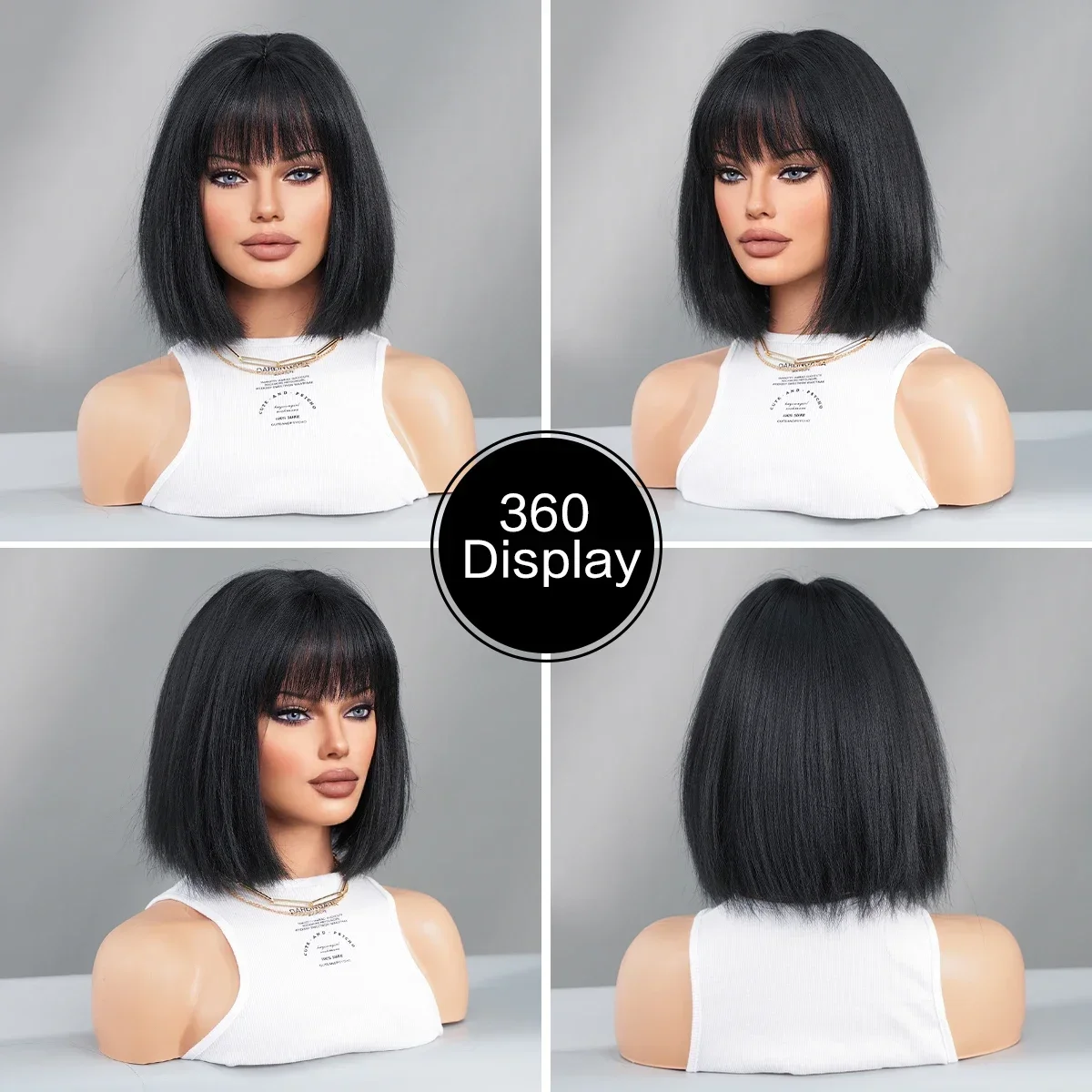 NAMM Short Straight Hair YAKI Wig for Woman Daily Cosplay Lolita Wig  Black Yaki Wigs Synthetic Hair Heat Resistant