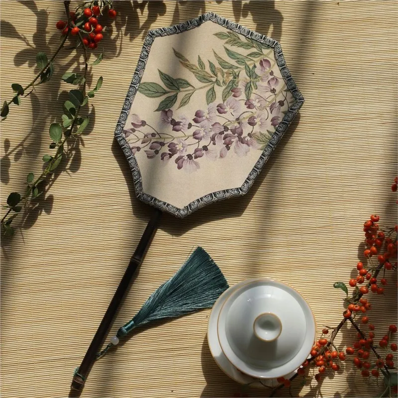 Purple Bamboo Fan Ancient Chinese Style Classical Women's Hanfu Show Dance Fan Cheongsam Long Short Handled Irregular Fan ZJ121