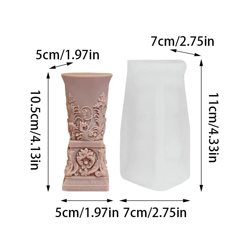 A European-Style Baroque Scroll Pattern Column-Shaped Silicone Mold for Making Candles and Aromatherapy Products, Handmade Aromatherapy Candle Plaster Resin Ornament Mold