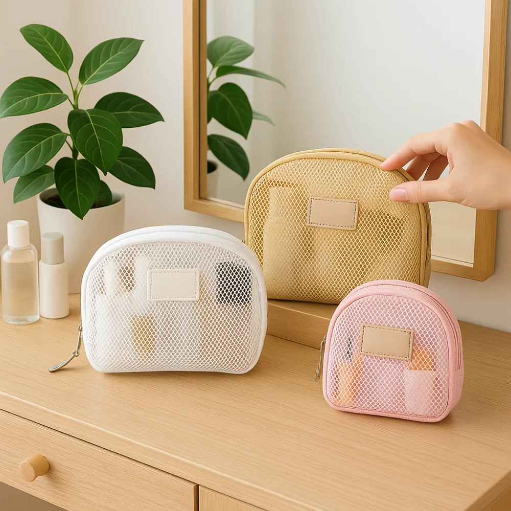 Полукруглая сетчатая косметичка, легкая сумка для губной помады, прозрачная косметичка, сумка для мытья, сумка для хранения туалетных принадлежностей на молнии, уличная