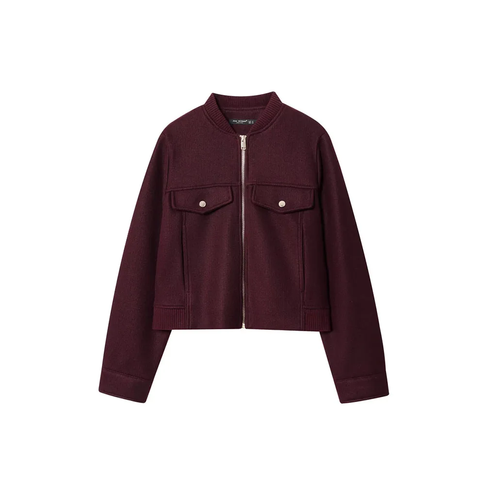 

Autumn new women's fashion round neck zipper soft short jacket jacket