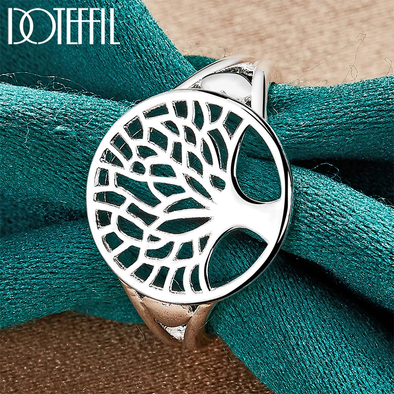 DOTEFFIL 925 Sterling Silver Round Trees Ring For Woman Fashion Wedding Engagement Party Gift Charm Jewelry