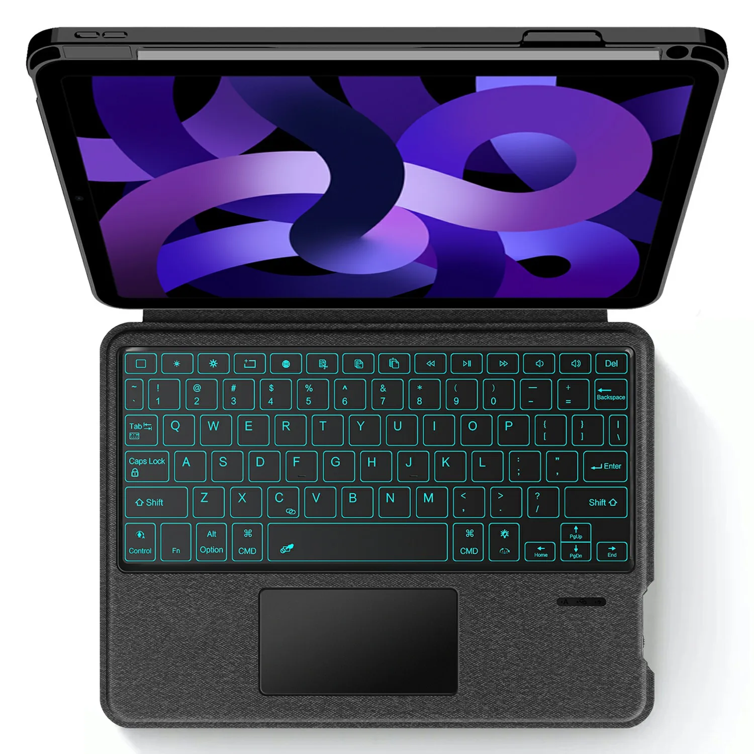 For iPad Air (2022) / (2020) Leather Case + Bluetooth-Compatible Keyboard with Backlight Trackpad