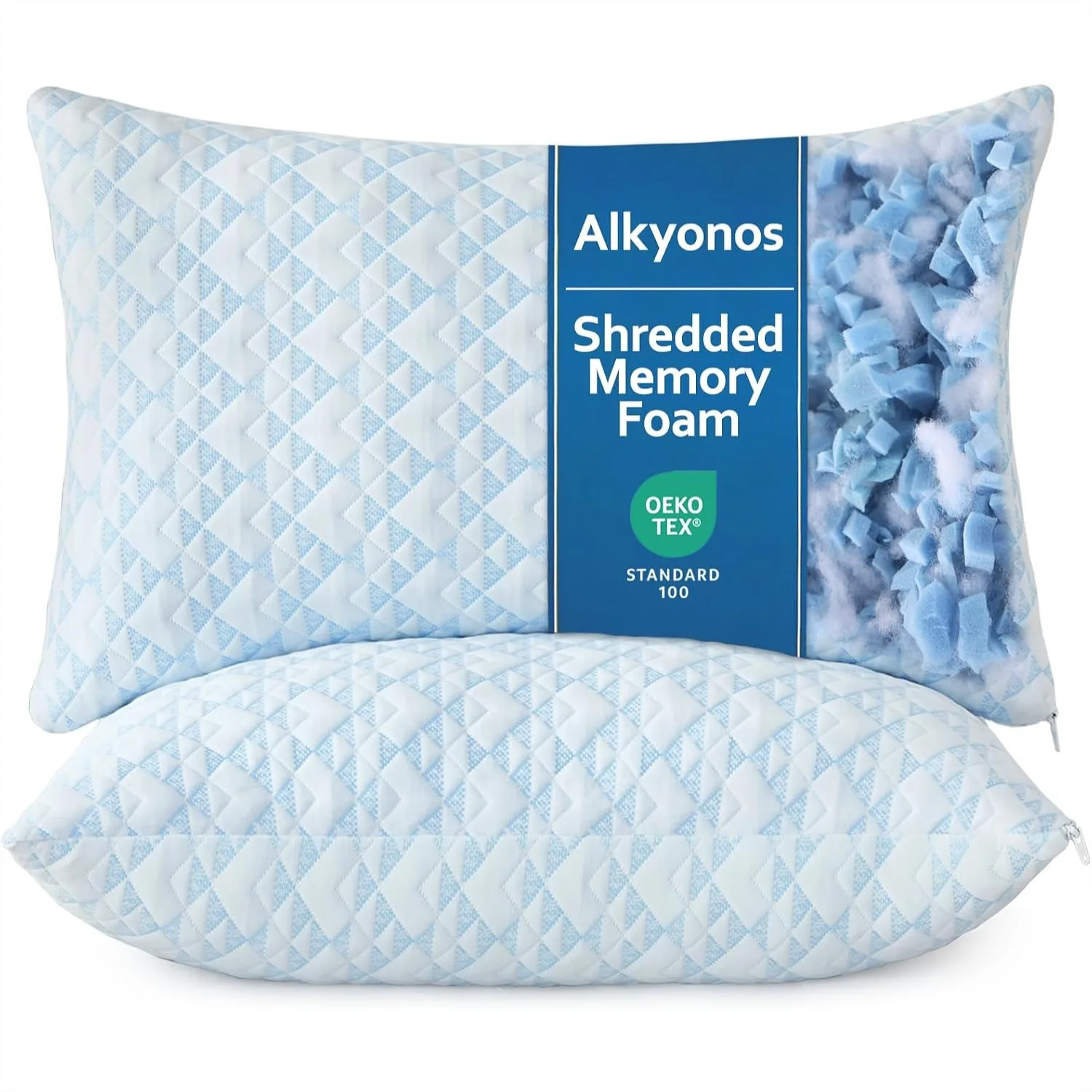 Shredded Memory Foam Pillows for Sleeping, Adjustable Firm Pillow for Side Back and Stomach Sleepers, Queen Size Set of 2