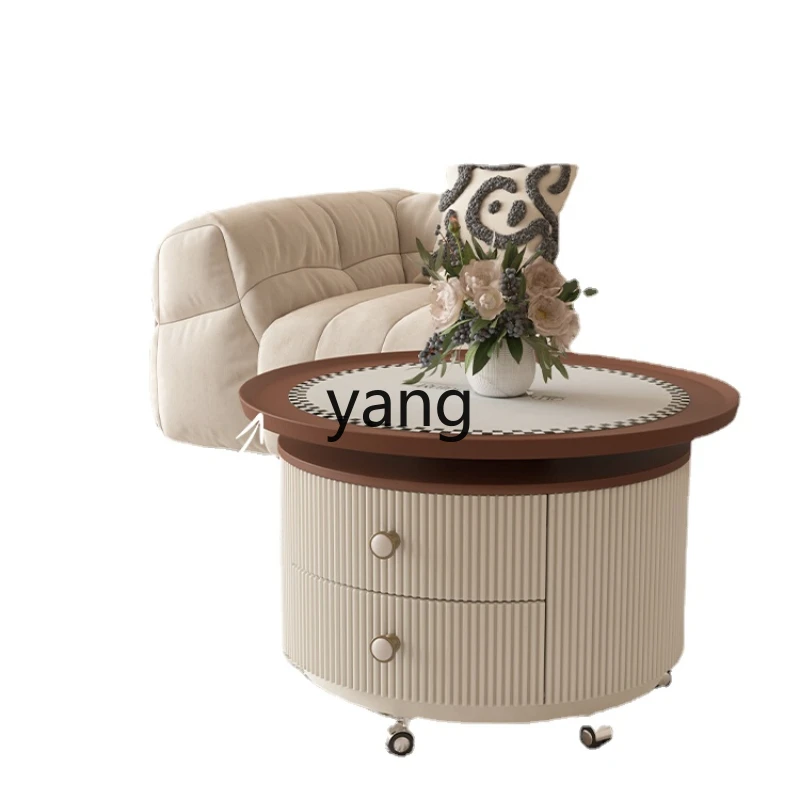 

CX Movable Living Room Home Cream Style Small Apartment Modern Light Luxury round Combined Tea Table