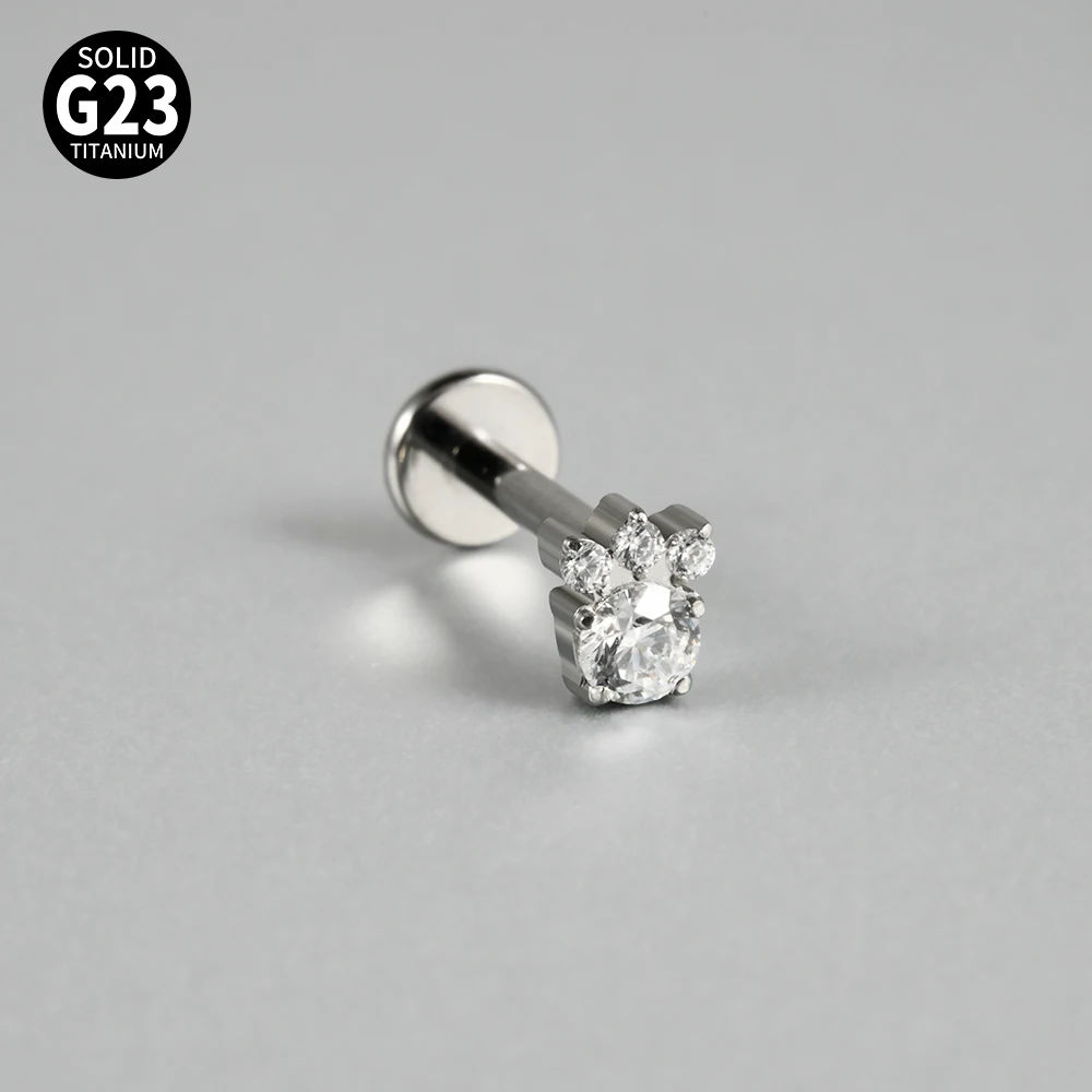 1PC Cz Cat Paw Shape G23 Titanium Lip Studs 16G Internal Thread Snake Ear Helix Tragus Cartilage Earrings Body Piercing Jewelry