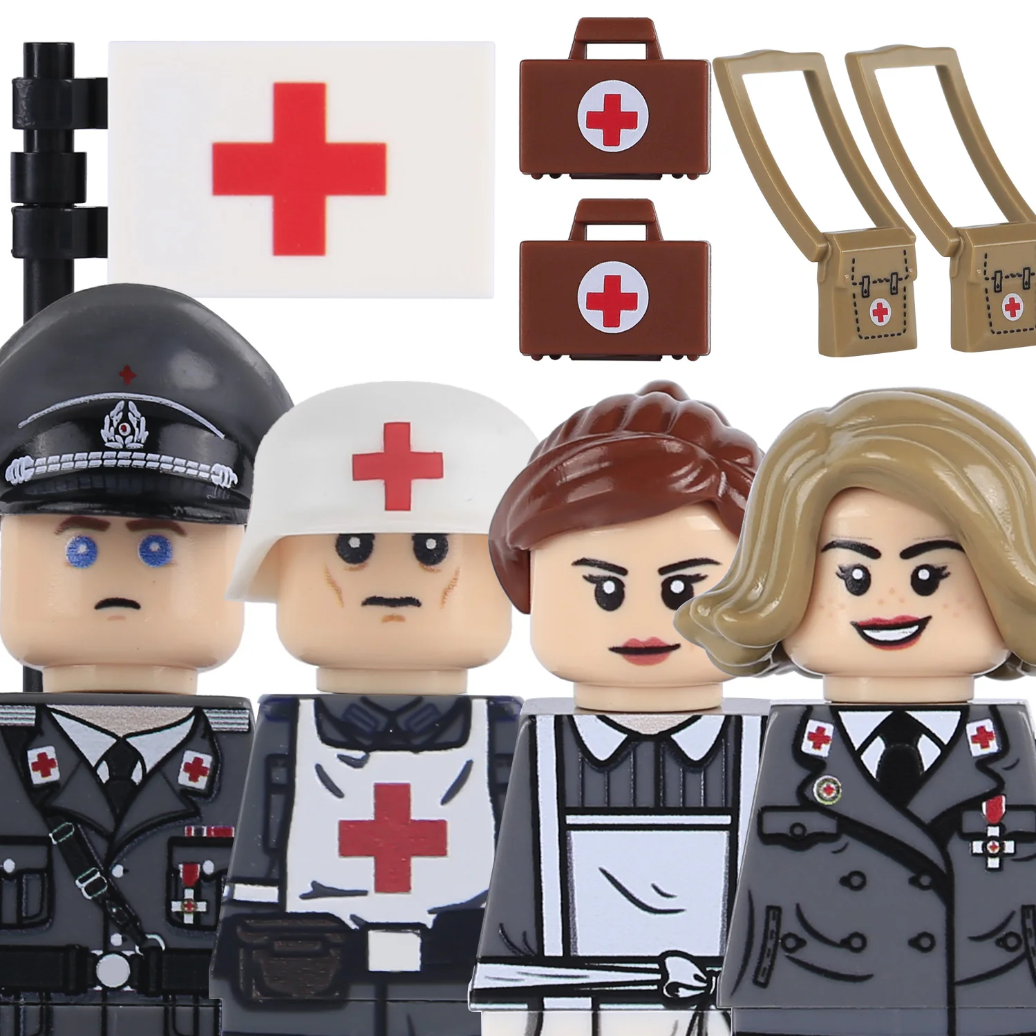 

MOC WW2 немецкая военная медицина солдаты фигурки строительные блоки военная медсестра медицинский офицер флаг чемодан кирпичи игрушки детский подарок