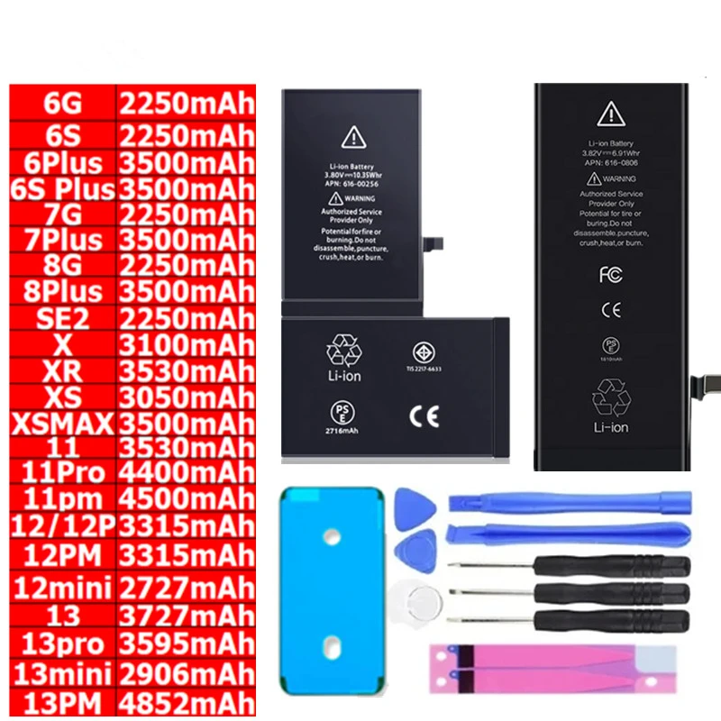 

Batteries Warranty One Year Bateria High Capacity Battery For iPhone 6 6S 7 8 Plus Phone Replacement 5 5S SE