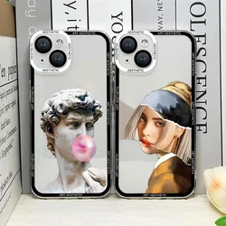 Funny Art Aesthetic David Mona Lisa Clear Phone Case for IPhone 16 15 14 13 12 11 Pro Max Mini XS X SE2 7 8 Plus Soft Cover Skin