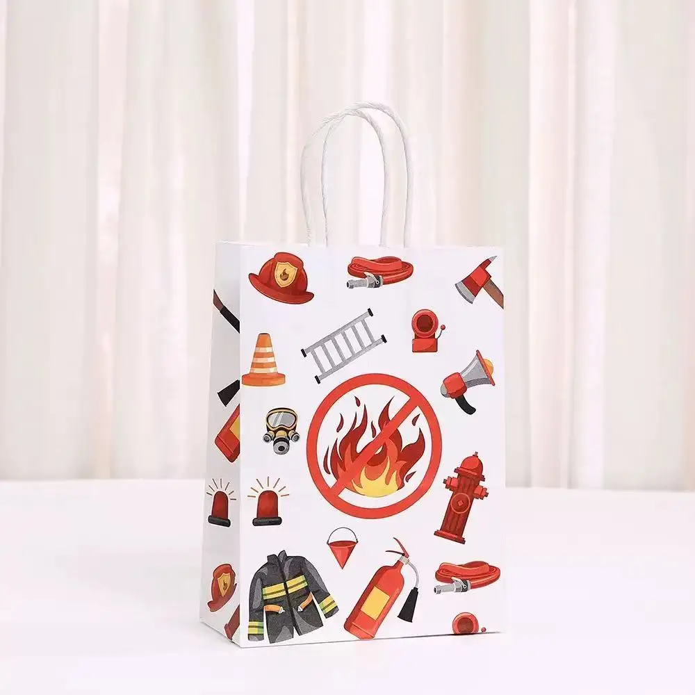 6/24 Stücke Cartoon Feuerwehrmann Thema Papier Geschenke Verpackung Tasche Feuerwehrauto Süßigkeiten Cookie Taschen für Kinder Geburtstag Baby Shower Party Decor – Detail 5