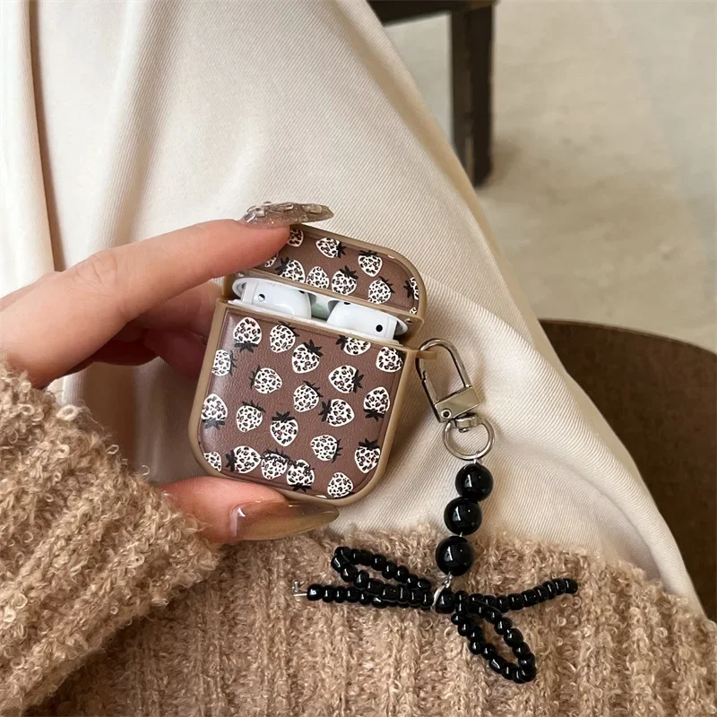 Black Beads Bowknot Pendant Case for AirPods 4 Airpod 1 2 3 Pro Pro2 Bluetooth Earbuds Protective Earphone Case Cover