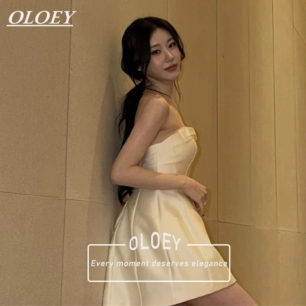 OLOEY Simple Strapless Short Wedding Dress Korea Photoshoot Soft Satin A-Line Mini Bridal Gown Customized Robe De Mariage Corset