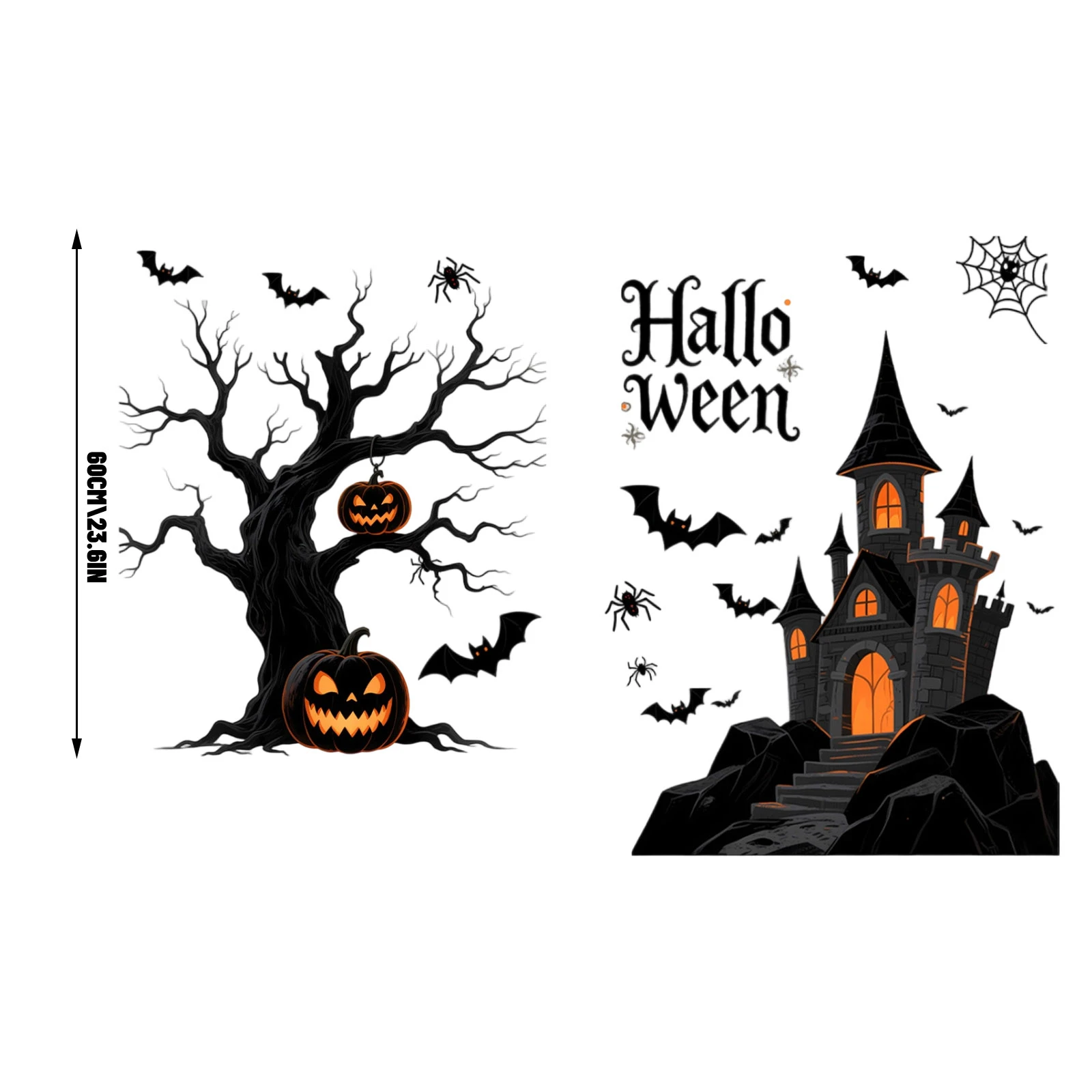 ملصقات نافذة جديدة على شكل قلعة الهالوين وخفاش شبكة العنكبوت لغرفة المعيشة على الوجهين لاصق ثابت خالٍ من الإزالة وقابل للإزالة