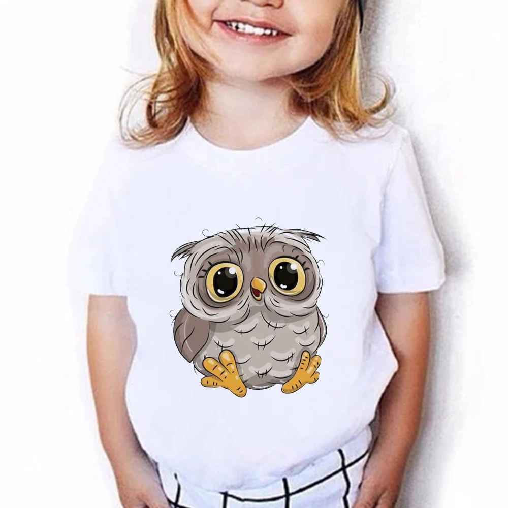 Summer Tee Shirt Enfant Fille Cute Animal Owl Girls and Boys Clothes Toddler Tees Kids Short Sleeve Shirt Birthday Child Outfit