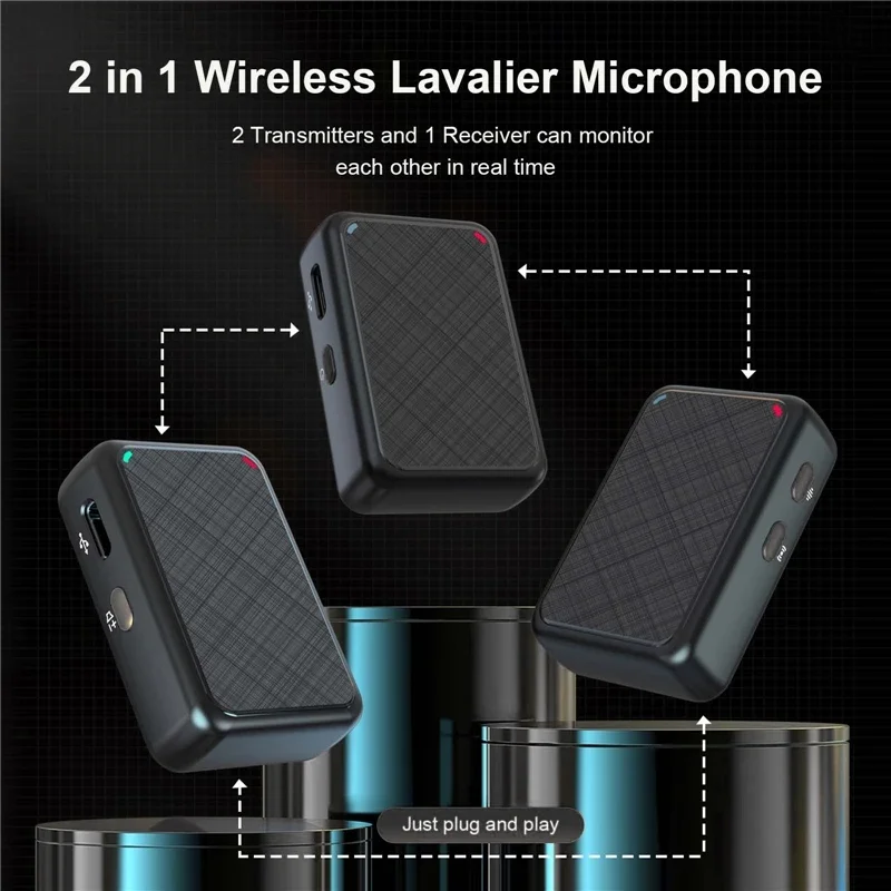 

Wireless Lavalier Recording Microphone Dual Channel Lapel Mic System with 98ft For Smartphone DSLR Camera DV Vlog YouTube Live