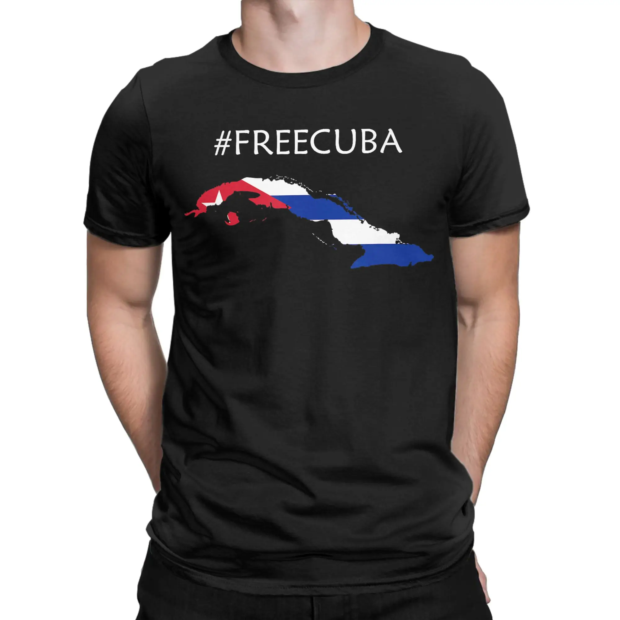 Funny Free Cuba Cuban Flag Free Cuba Viva Cuba Libre T-Shirts Men O Collar Pure Cotton T Shirt Short Sleeve Tee Shirt Printing