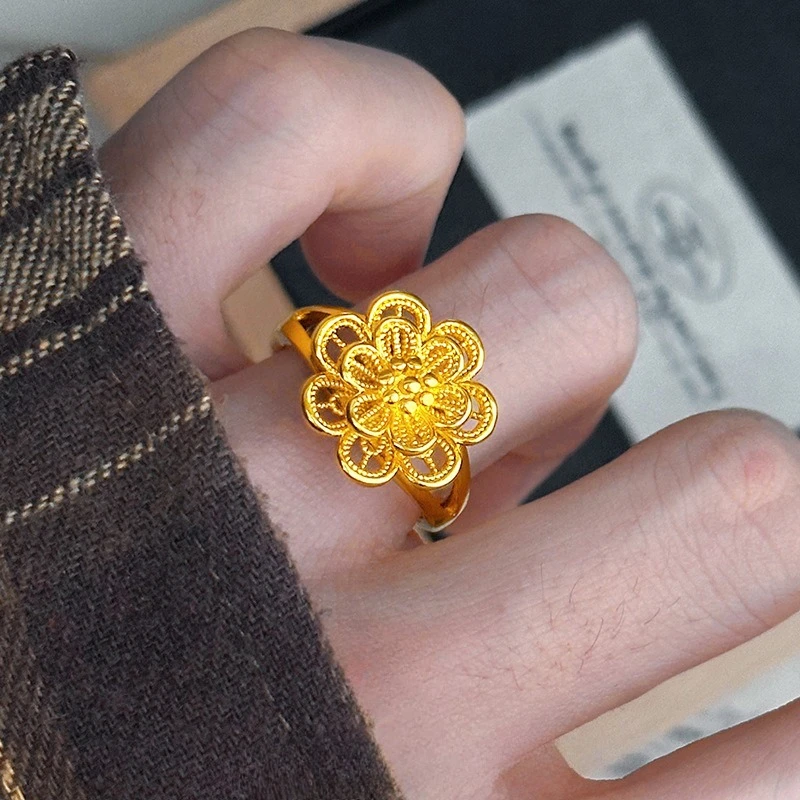 

Luxury K18 Gold Color Hollower Filigree Ring Necklace for Women Lover Valentine's Day Birthday Jewelry Sets Gifts