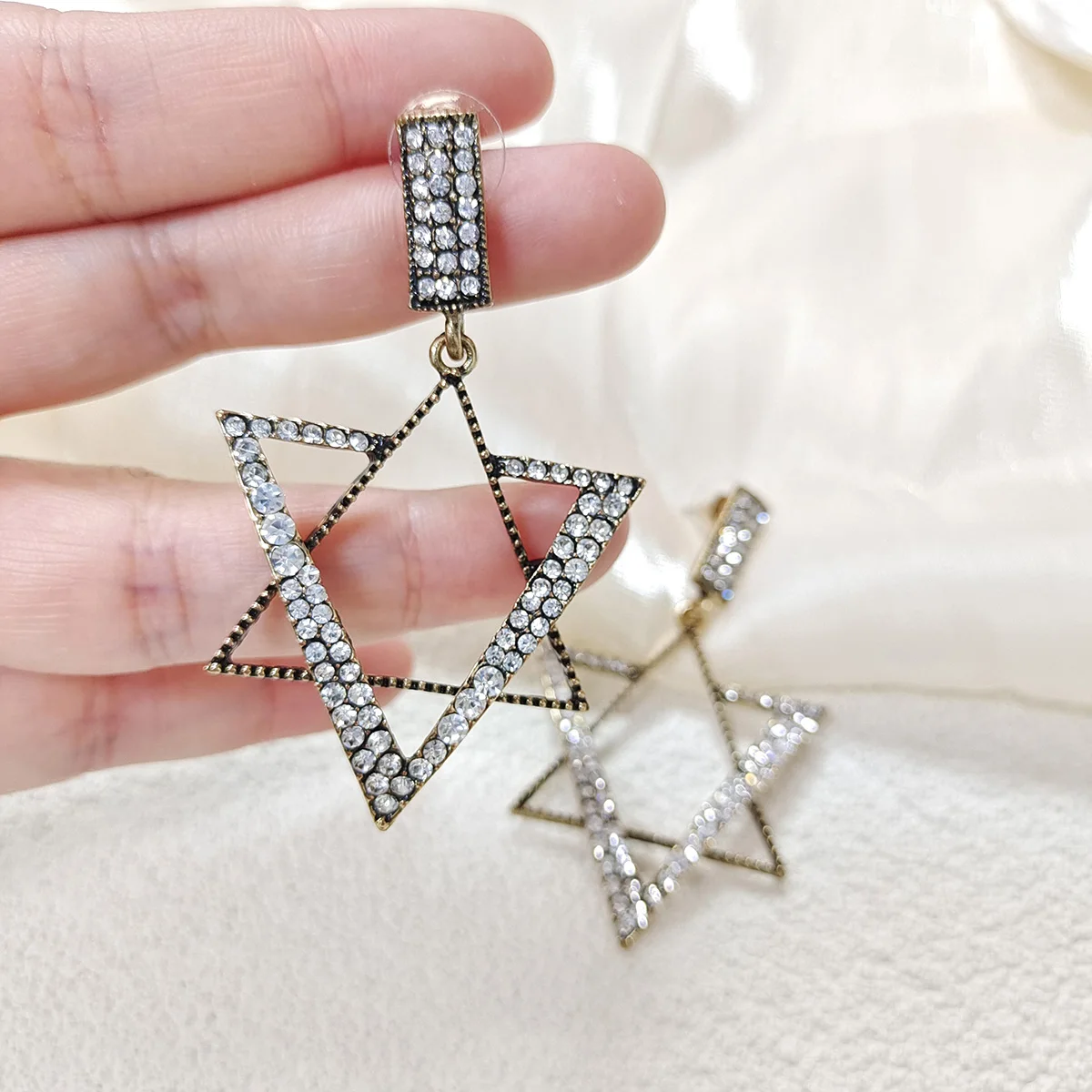 

New style earrings fashion jewelry silver-plated zirconium diamond hollow hexagonal star women's earrings 2024 jewelry