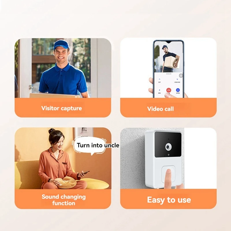 Video Wireless Smart Doorbell Kit Wifi Video Doorbell Camera Night Vision Two-Way Audio Cloud Storage Security Doorbell