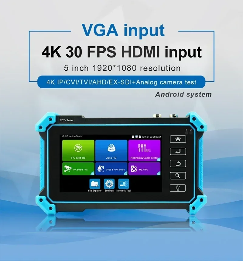 5-Inch IPS Touch Screen Security CCTV Tester 8MP CVI/TVI/AHD Camera Test Ex-SDI HD-SDI 3G-SDI Surveillance Accessories