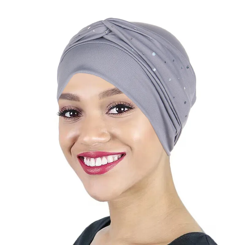 KepaHoo Women Turban Hats Stretchy Solid Knot Rhinestone Cancer Chemotherapy Chemo Beanies Cap Headwrap Plated Hair Loss Cover