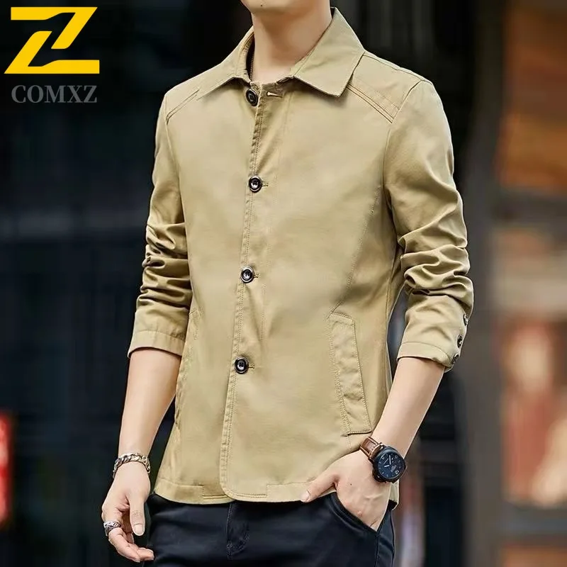 

Мужская хлопковая стираная куртка с длинным рукавом и отложным воротником, повседневное пальто, весна-осень, новая легкая дышащая повседневная одежда на открытом воздухе