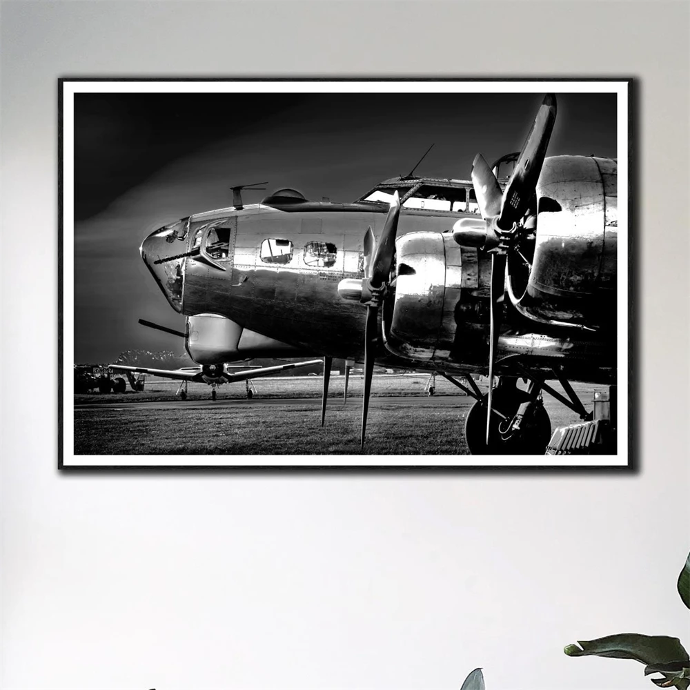 Vintage Airplane Canvas Art Poster Black and White Propeller Print Pilot Gift Retro Airplane Canvas Painting Home Wall Decor