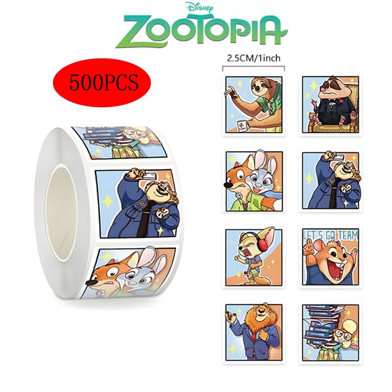 500PCS Zootopia DIY Stickers Kawaii Cartoon Anime Figure Image Children's Reward Envelope Sealing Decoration Toys Sticker Gifts